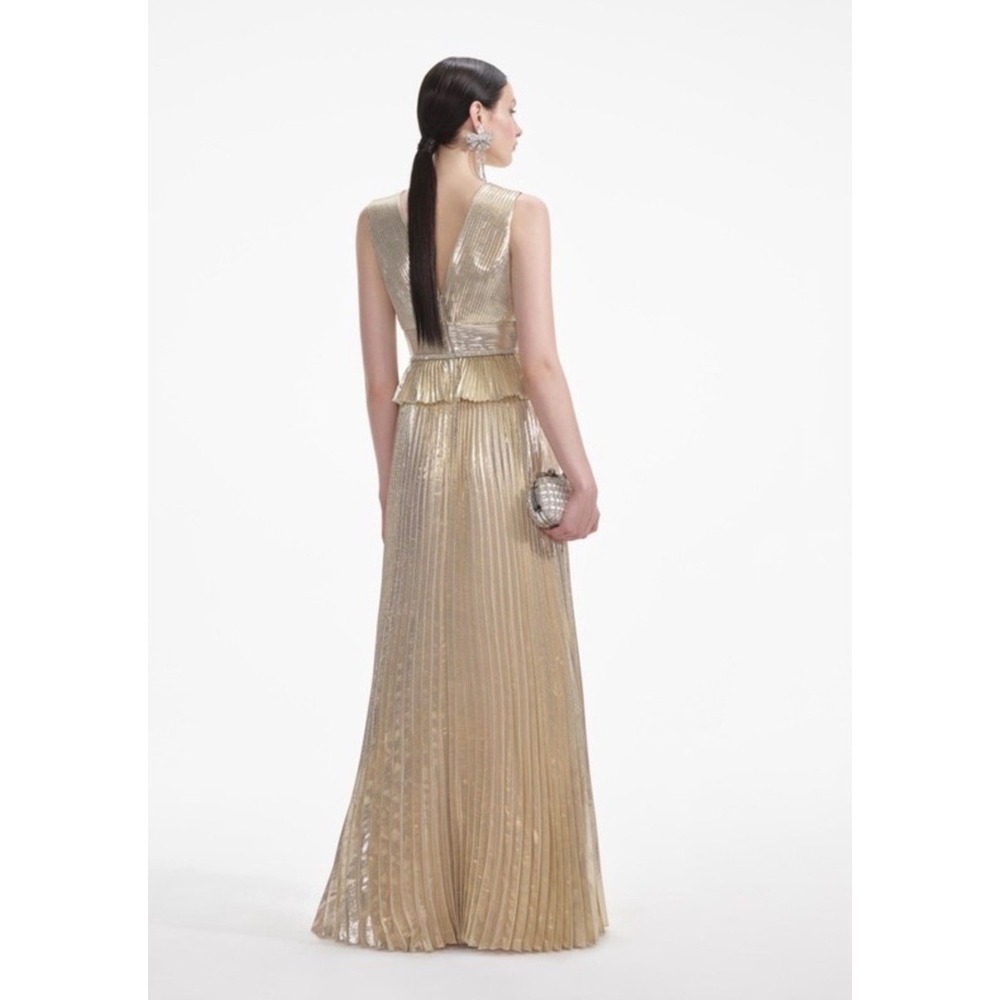 Self-Portrait Gold Metallic Pleated Maxi Gown NWT 8 Wedding Guest Formal Dress - Picture 3 of 9